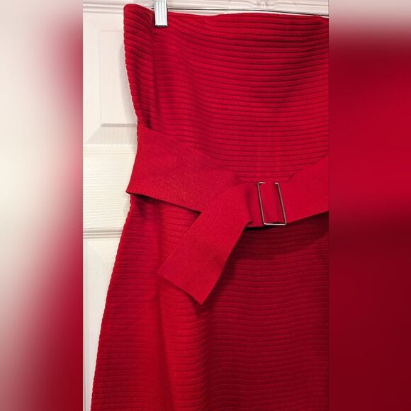NWT Anthropologie red Strapless belted open back A-line Midi Sweater Dress sz L - Picture 12 of 16
